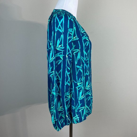 Lilly Pulitzer Top XS Blue Button Up V-Neck Long Sleeve Tropical Elsa - Picture 5 of 14